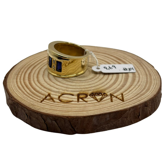 Anillo de Oro 18K con Piedras Azules Rectangulares y Circones – Talla 14 (54) | 9,69g