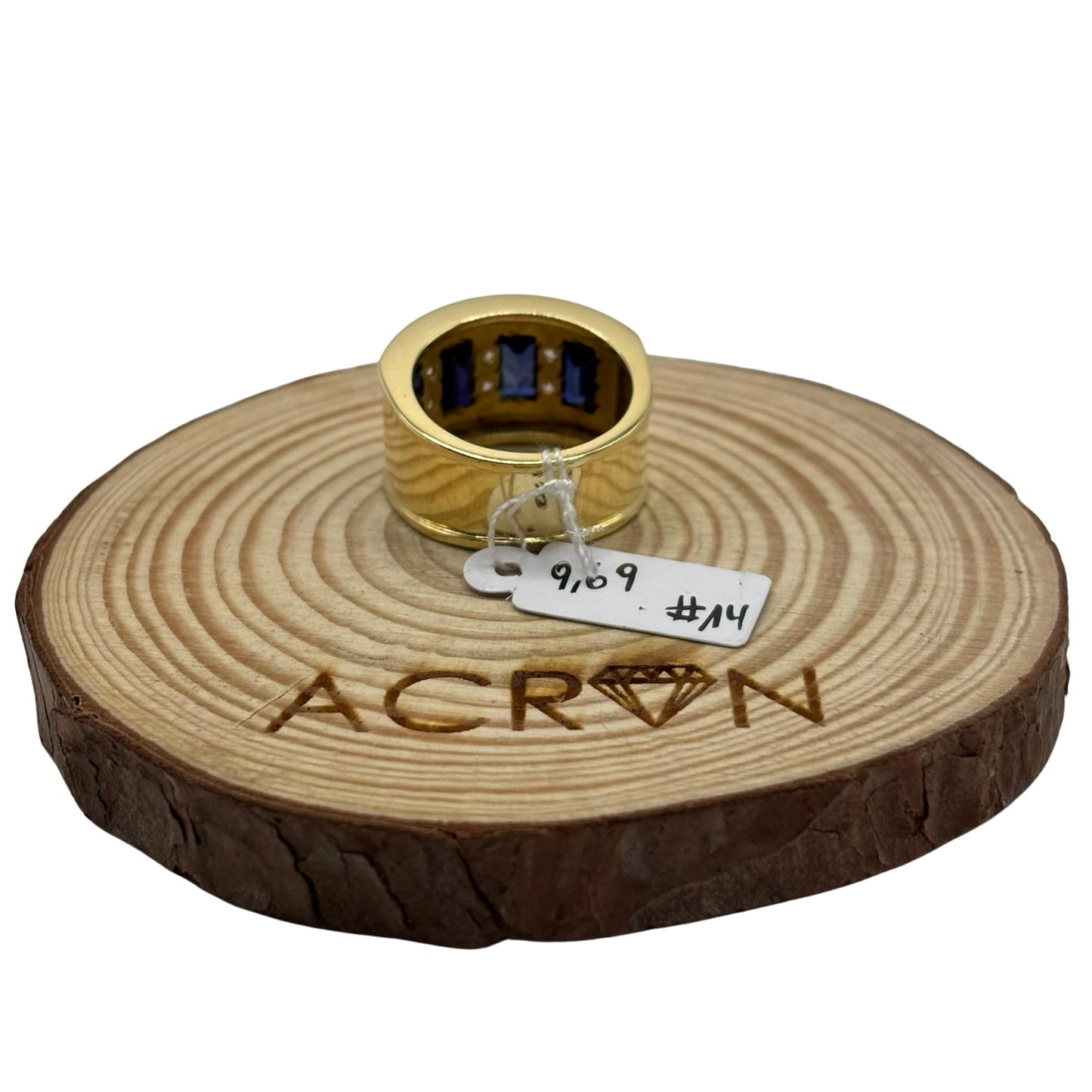 Anillo de Oro 18K con Piedras Azules Rectangulares y Circones – Talla 14 (54) | 9,69g