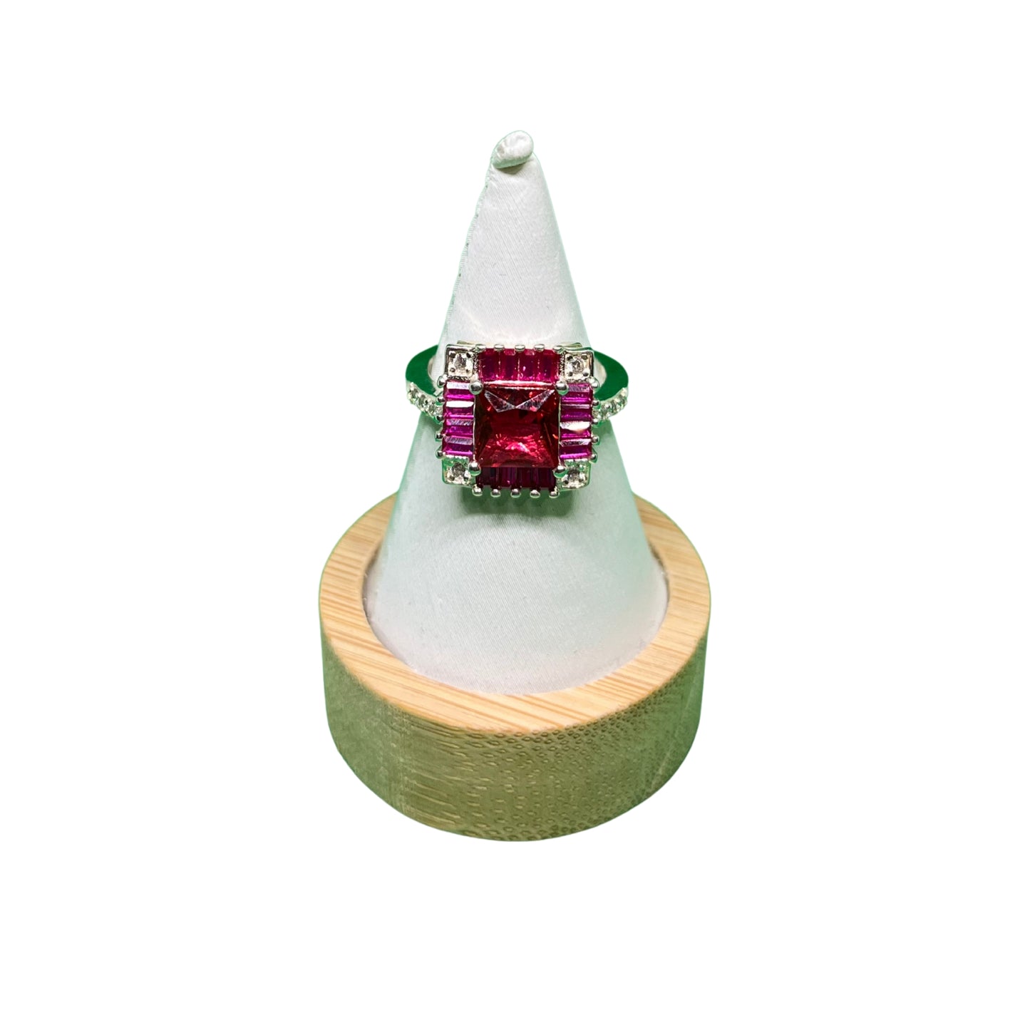 Anillo Piedra Fucsia Mujer en Plata - Talla 11