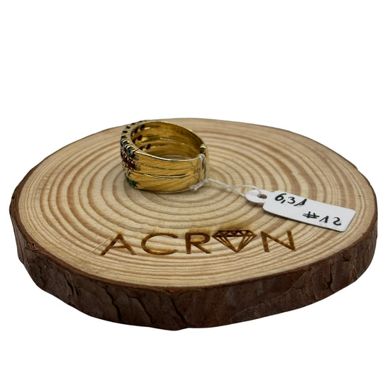 Anillo Multibanda de Oro 18K con Piedras Multicolor Lateral