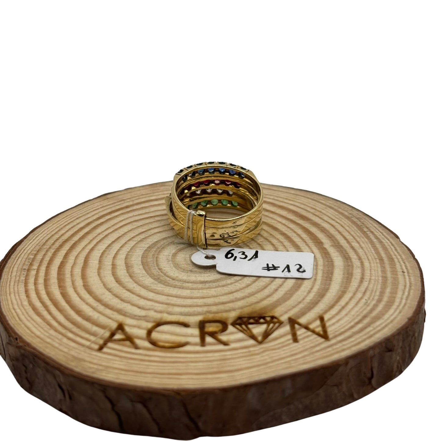 Anillo Multibanda de Oro 18K con Piedras Multicolor Trasero