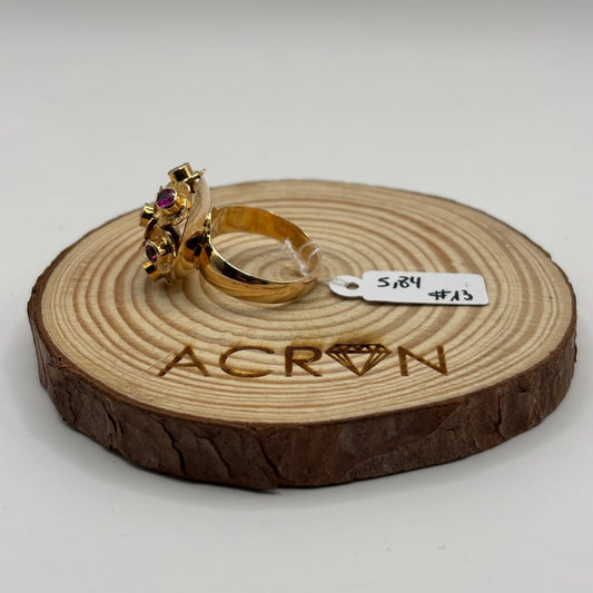 Anillo de Oro 18K Diseño Flor con Gemas Fucsia (5,84 g)