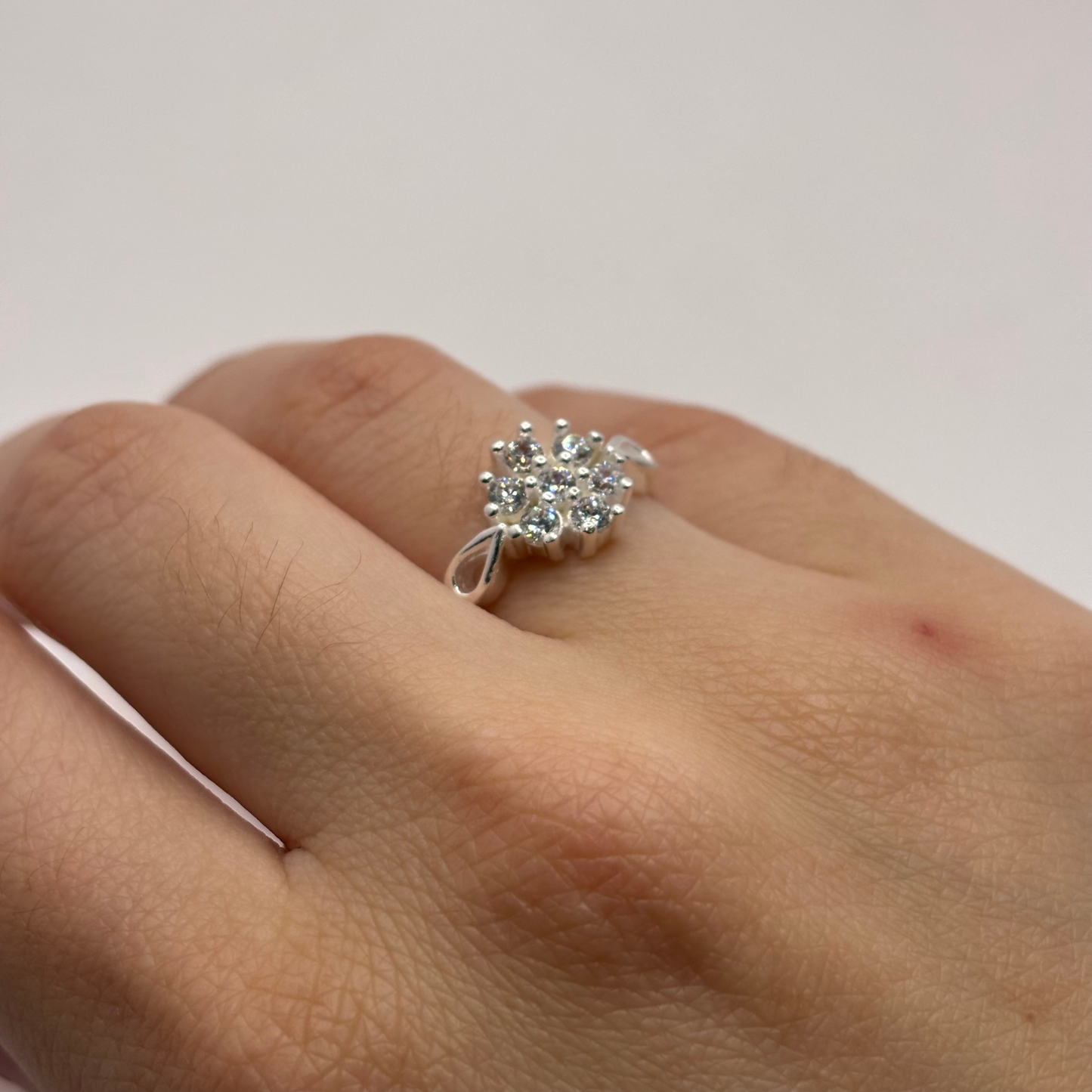 Anillo de Plata 925 Mujer Flor con Circones (Talla 12)
