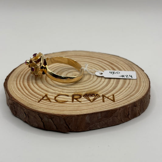 Anillo de Oro 18K Diseño Flor con Gemas Fucsia (4,60 g)