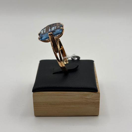 Anillo de Oro 18K con Topacio Azul Talla Esmeralda (4,41 g)