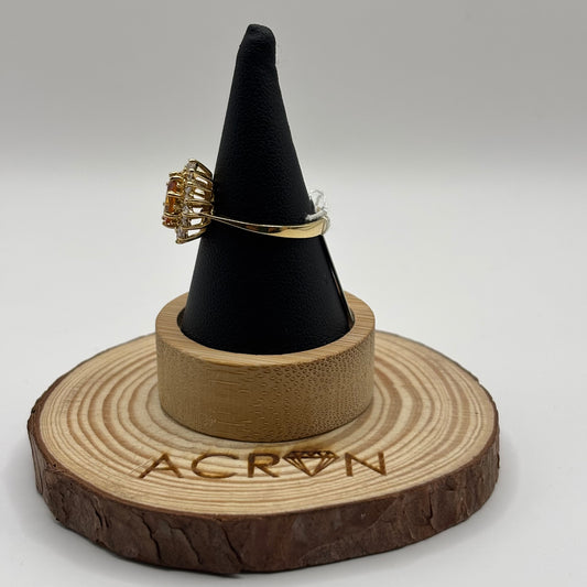 Anillo Roseta de Oro 18K con Piedra Citrino y Circones 4,08 g