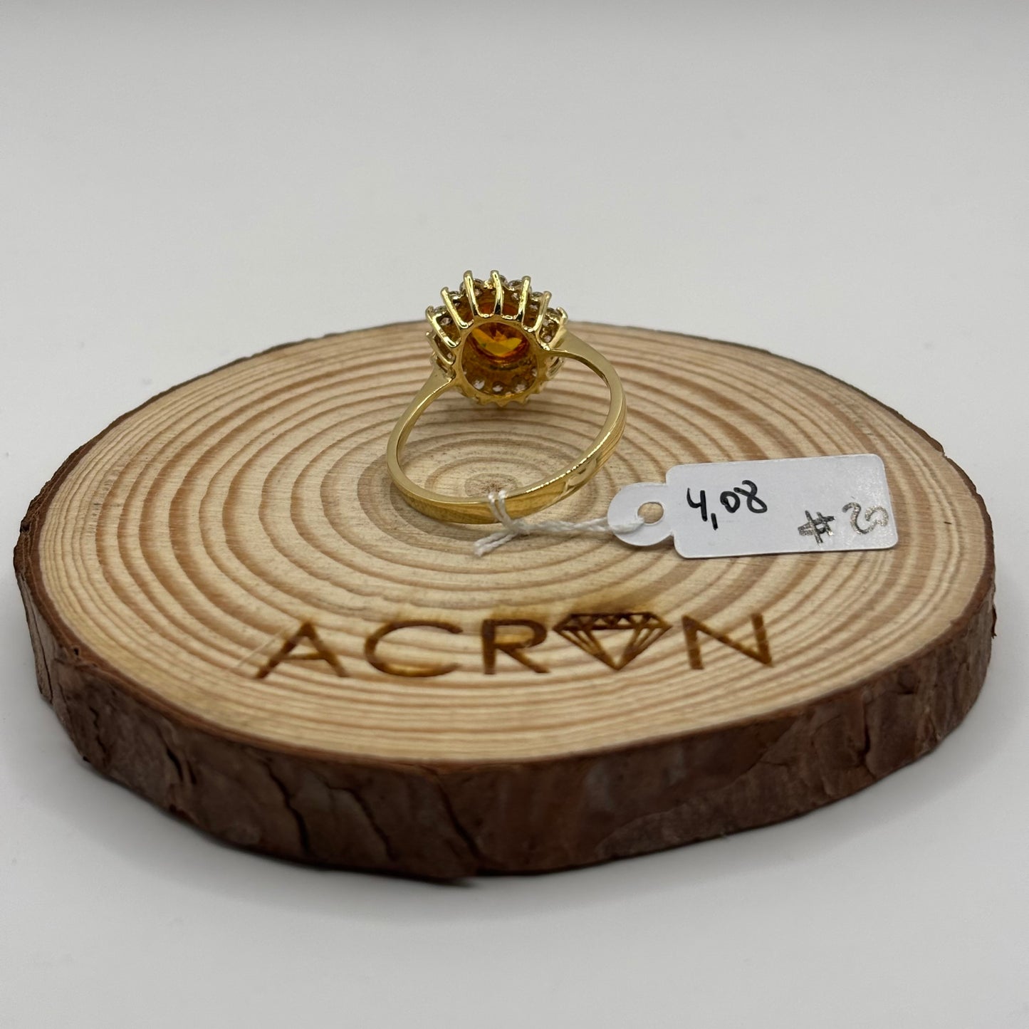 Anillo Roseta de Oro 18K con Piedra Citrino y Circones 4,08 g