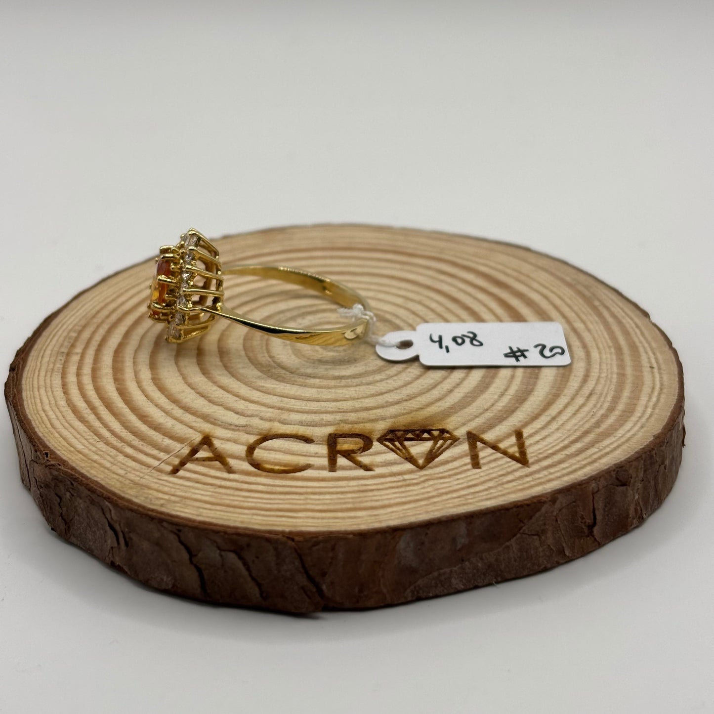 Anillo Roseta de Oro 18K con Piedra Citrino y Circones 4,08 g