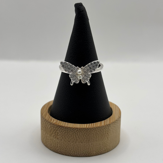 Anillo de Plata 925 Mariposa con Perlas y Circones (Talla 14)