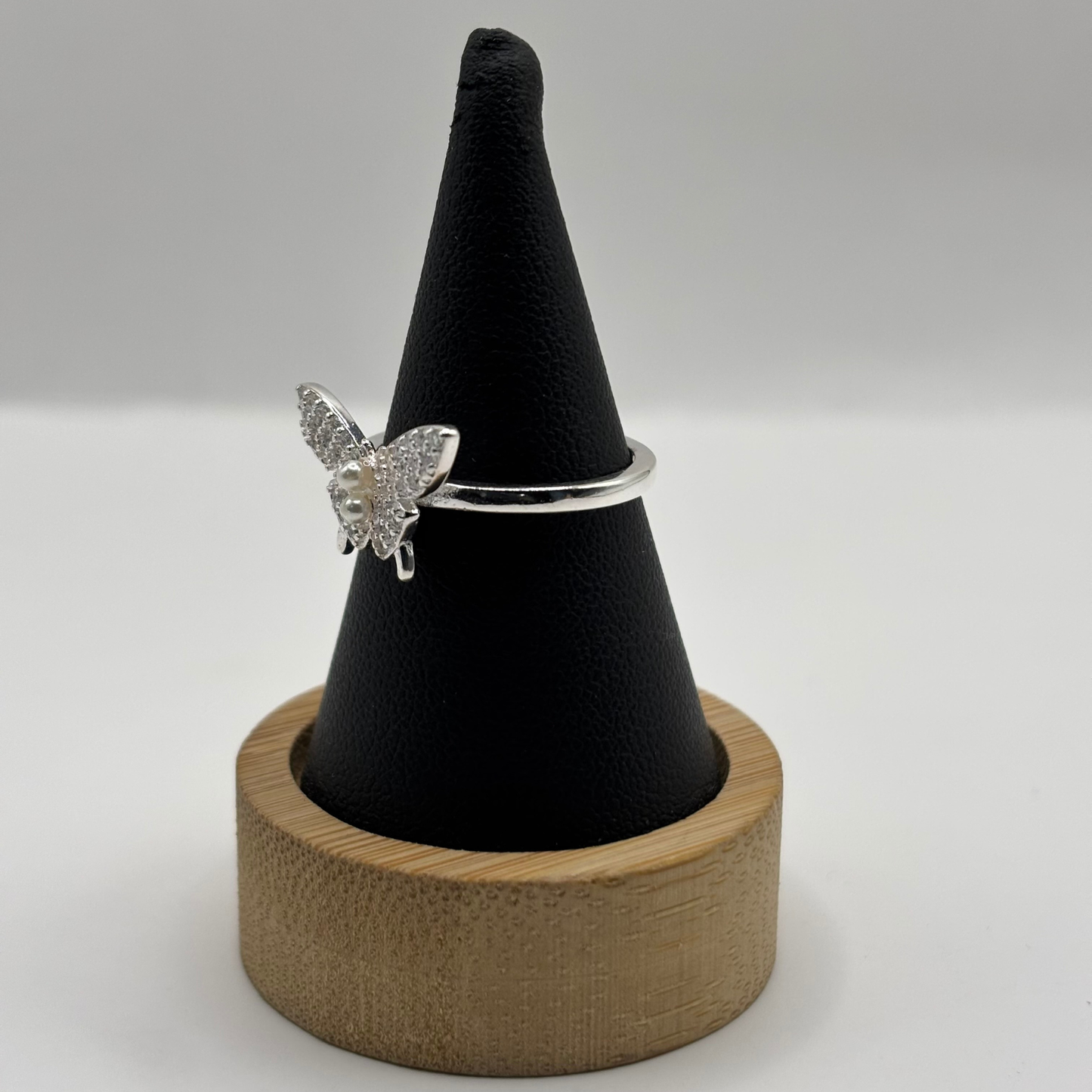 Anillo de Plata 925 Mariposa con Perlas y Circones (Talla 14)