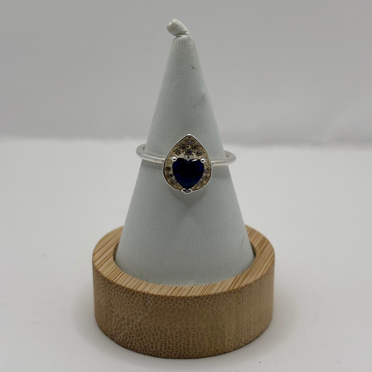 Anillo de Plata 925 Mujer Circón Corazón Azul (Talla 14)