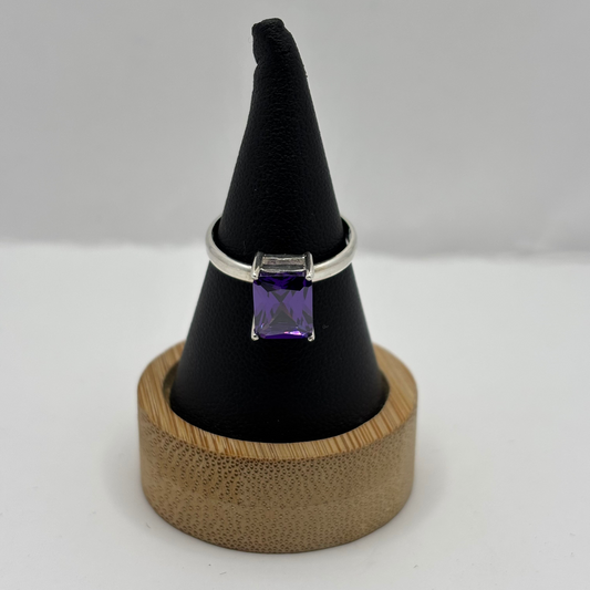 Anillo de Plata 925 Mujer Circón Morado (Talla 15)