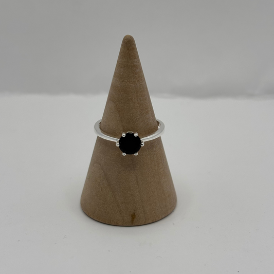 Anillo de Plata 925 Mujer Circón Negro (Talla 14)