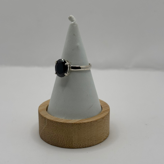 Anillo de Plata 925 Mujer Circón Negro Ovalado (Talla 10)