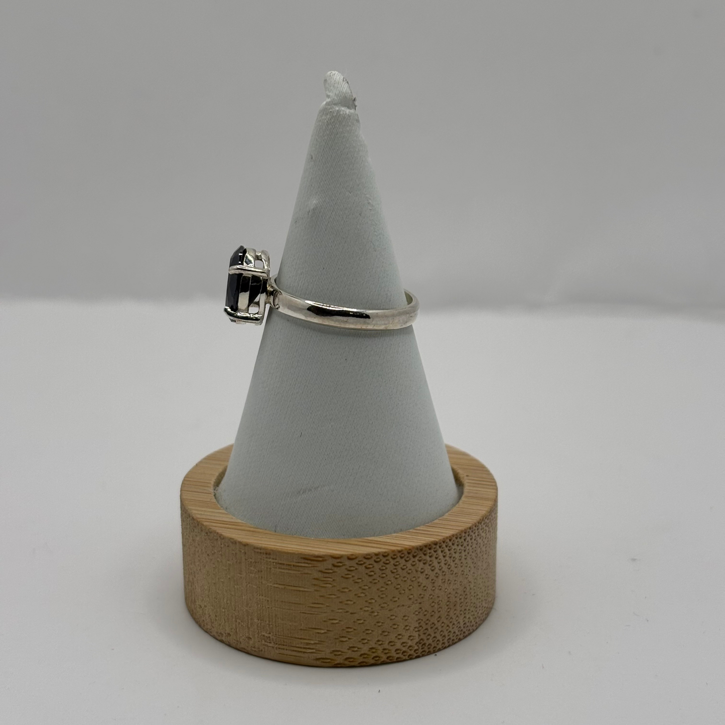 Anillo de Plata 925 Mujer Circón Negro Ovalado (Talla 10)