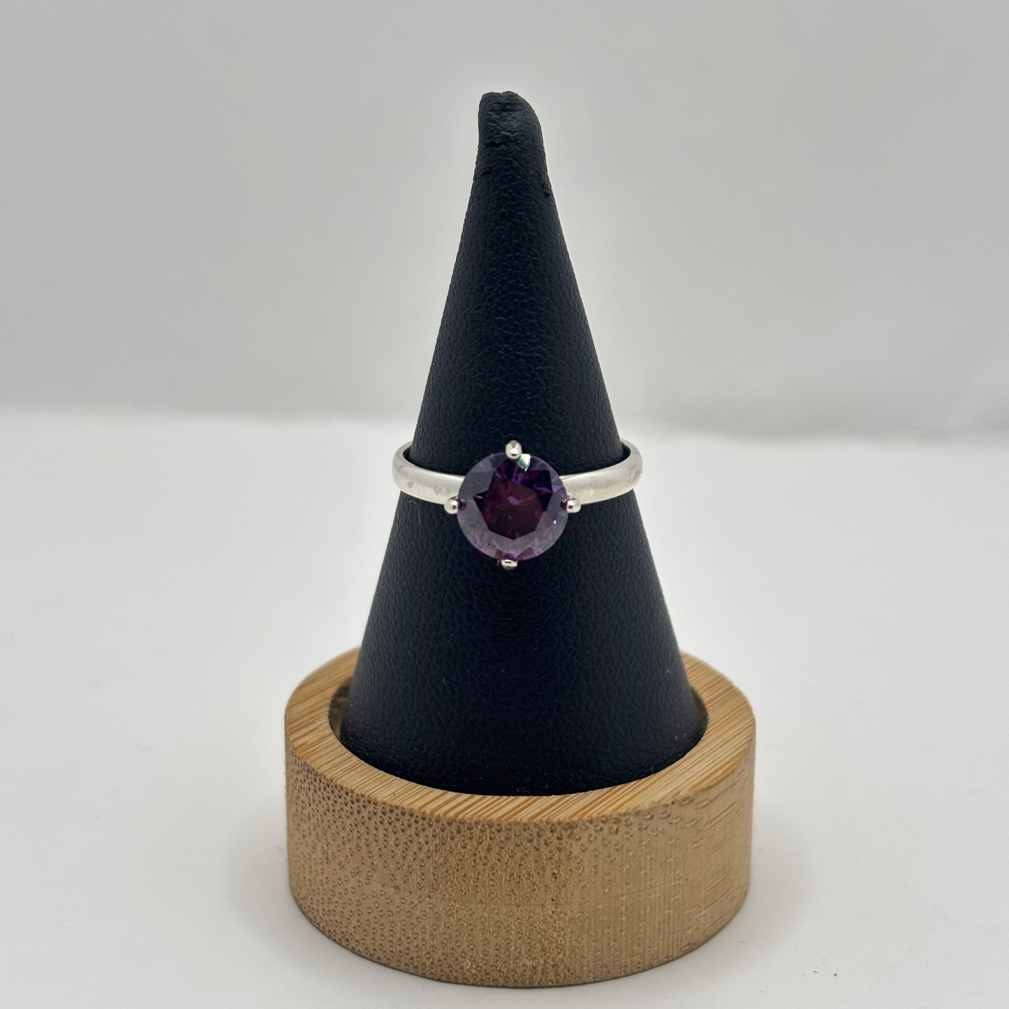 Anillo Solitario de Plata 925 Mujer Piedra Morada (Talla 15)