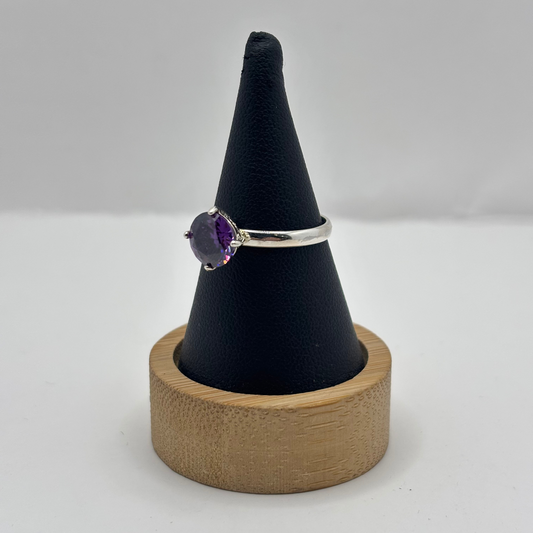 Anillo Solitario de Plata 925 Mujer Piedra Morada (Talla 15)