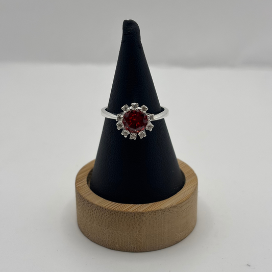 Anillo de Plata 925 Mujer Piedra Roja Circones (Talla 15)