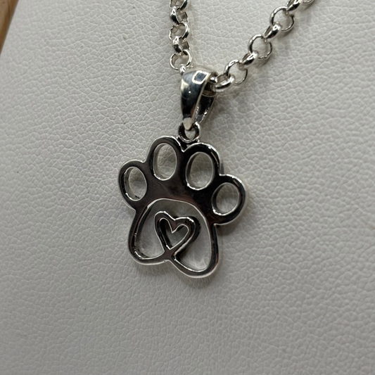 Colgante Patita de Perro Corazón Unisex en Plata 925