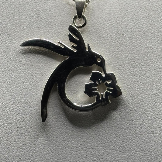Colgante Colibrí y Flor en Plata 925