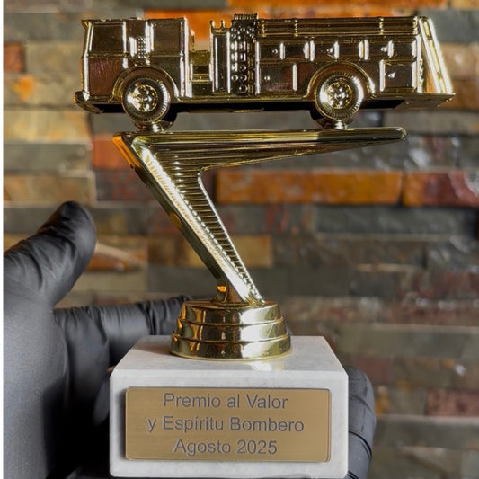 Trofeo Plástico Carro de Bombero Placa Personalizable