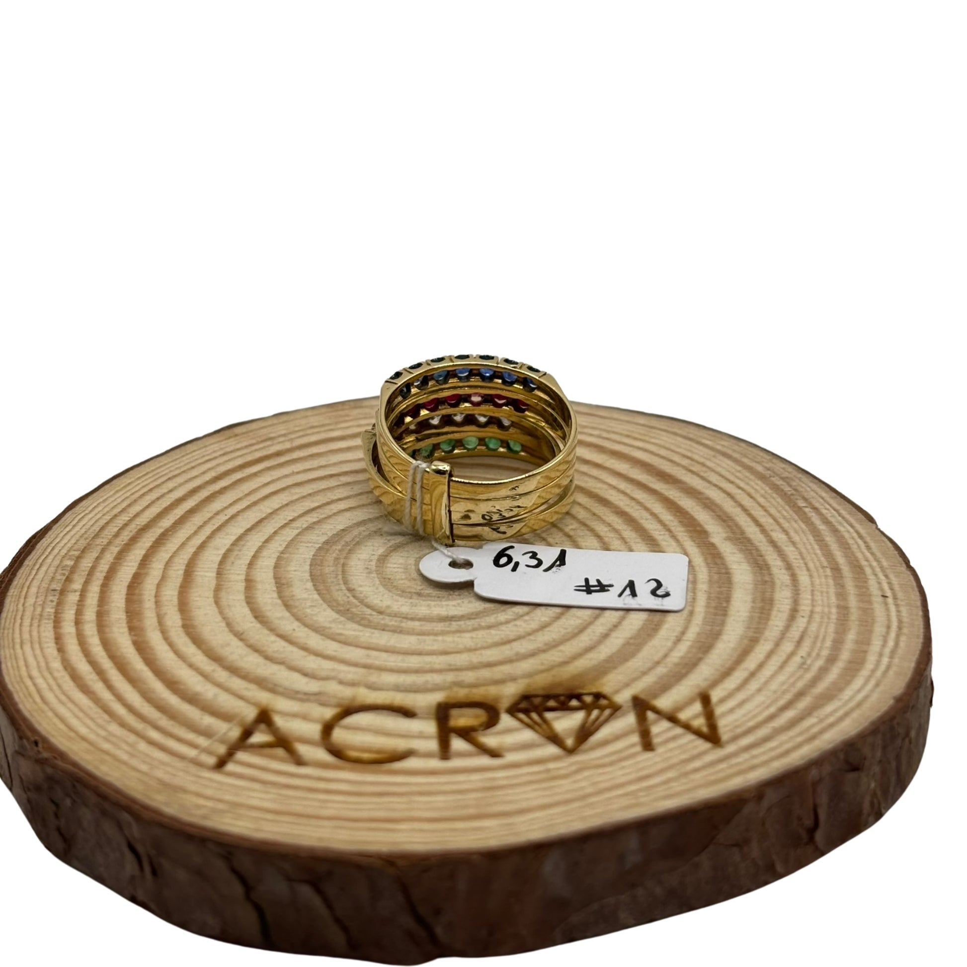 Anillo Multibanda de Oro 18K con Piedras Multicolor Trasero