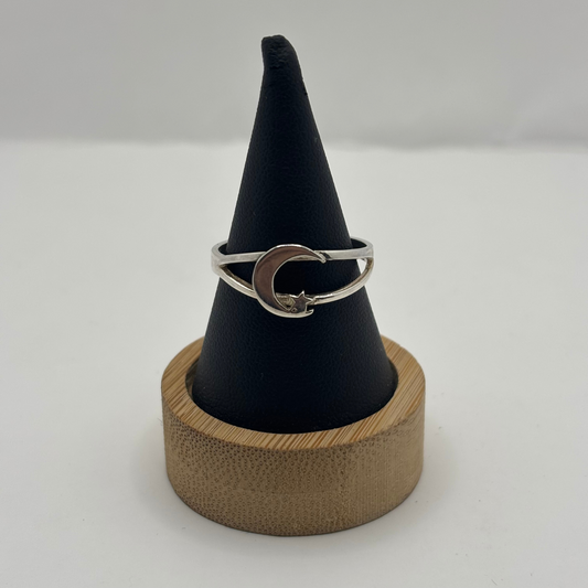 Anillo de Plata 925 Mujer Luna y Estrella (Talla 22)