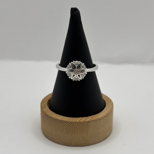 Anillo de Plata 925 Mujer Flor con Circones (Talla 17)