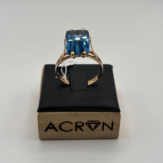 Anillo de Oro 18K con Topacio Azul Talla Esmeralda (4,41 g)