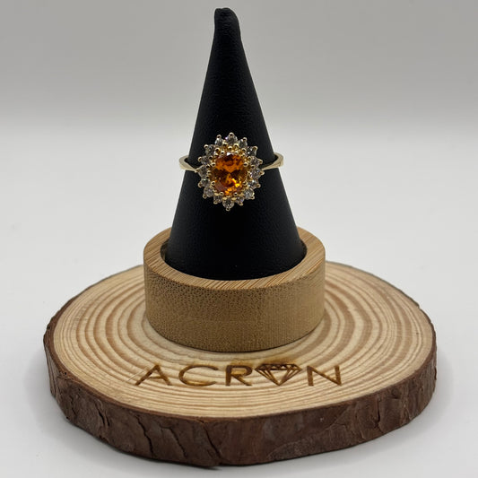 Anillo Roseta de Oro 18K con Piedra Citrino y Circones 4,08 g