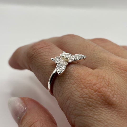 Anillo de Plata 925 Mariposa con Perlas y Circones (Talla 14)