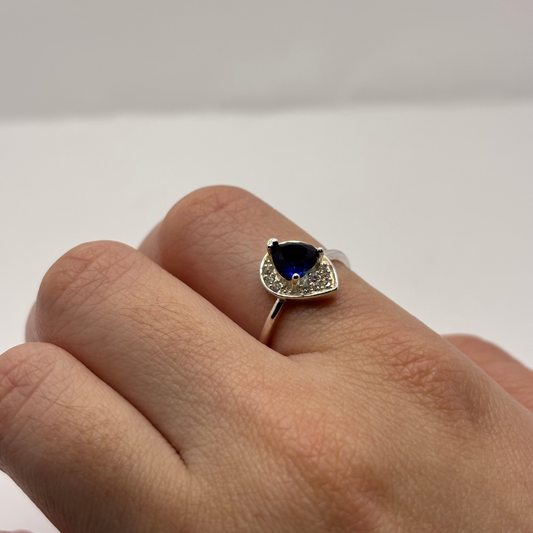 Anillo de Plata 925 Mujer Circón Corazón Azul (Talla 14)