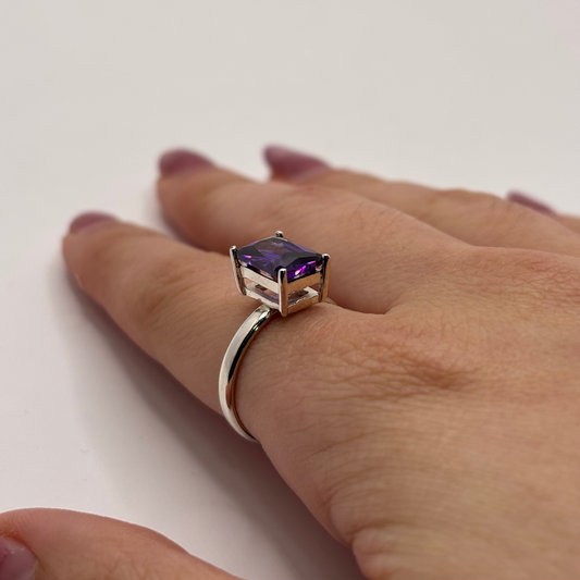 Anillo de Plata 925 Mujer Circón Morado (Talla 15)