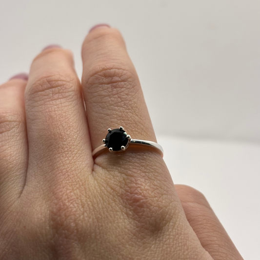 Anillo de Plata 925 Mujer Circón Negro (Talla 14)