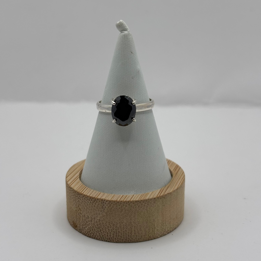 Anillo de Plata 925 Mujer Circón Negro Ovalado (Talla 10)