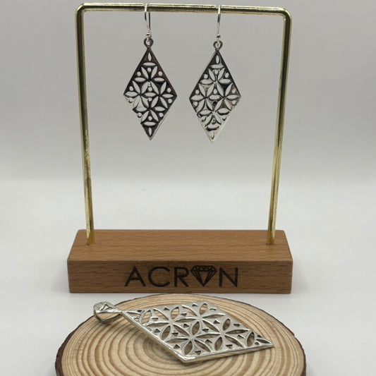 Conjunto Diseño Rombo Calado en Plata 925