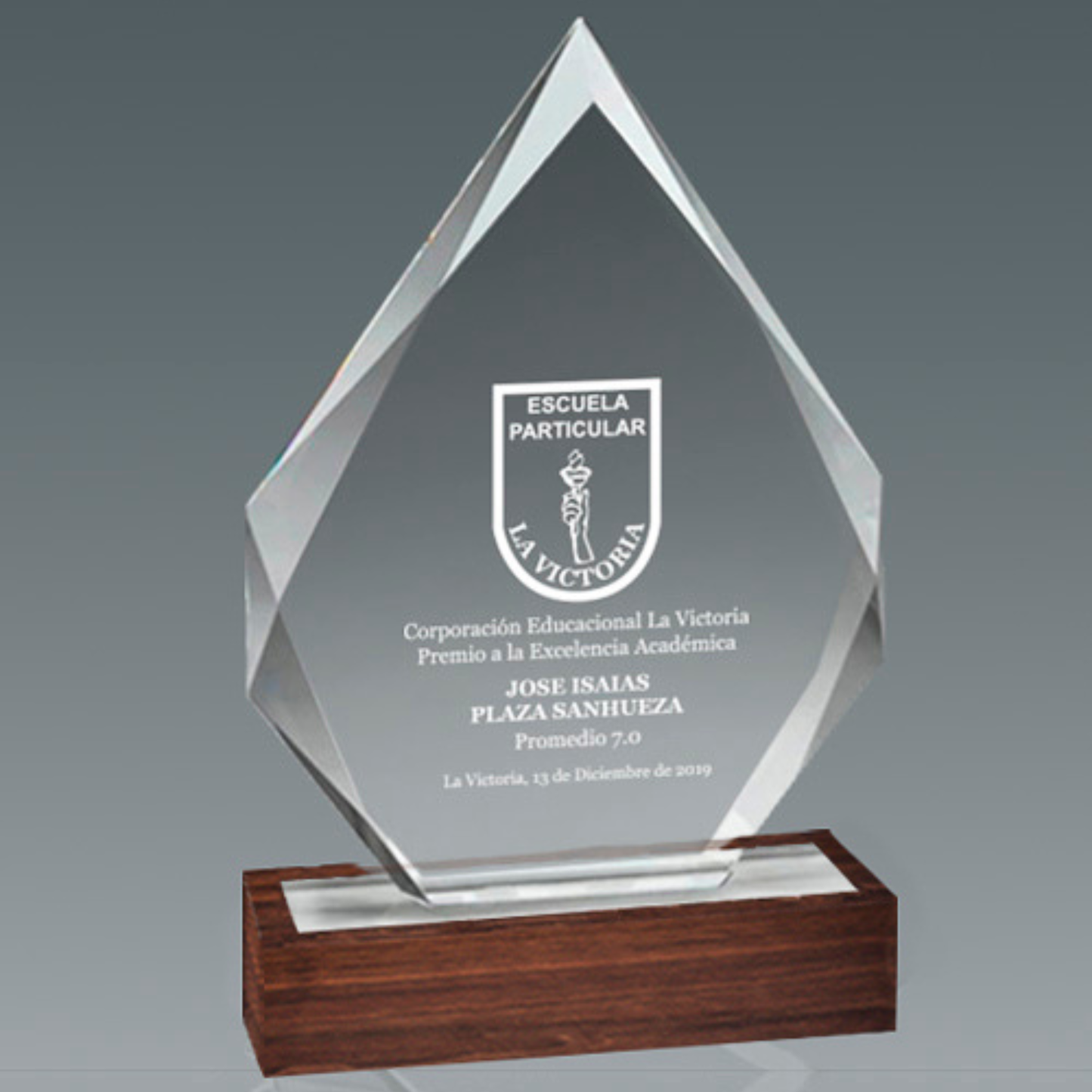 Galvano de Cristal Base de Madera BLAS 54 Grabado Láser Personalizado