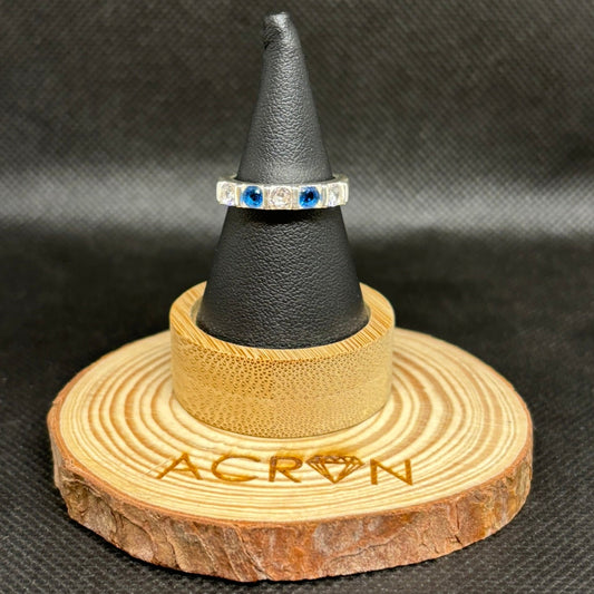 Anillo de Plata Zircón Blanco y Azul Mujer