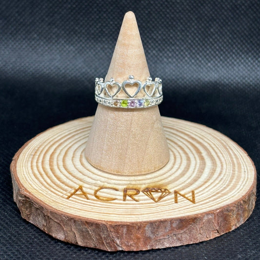 Anillo de Plata Zircones Corona Corazones Mujer