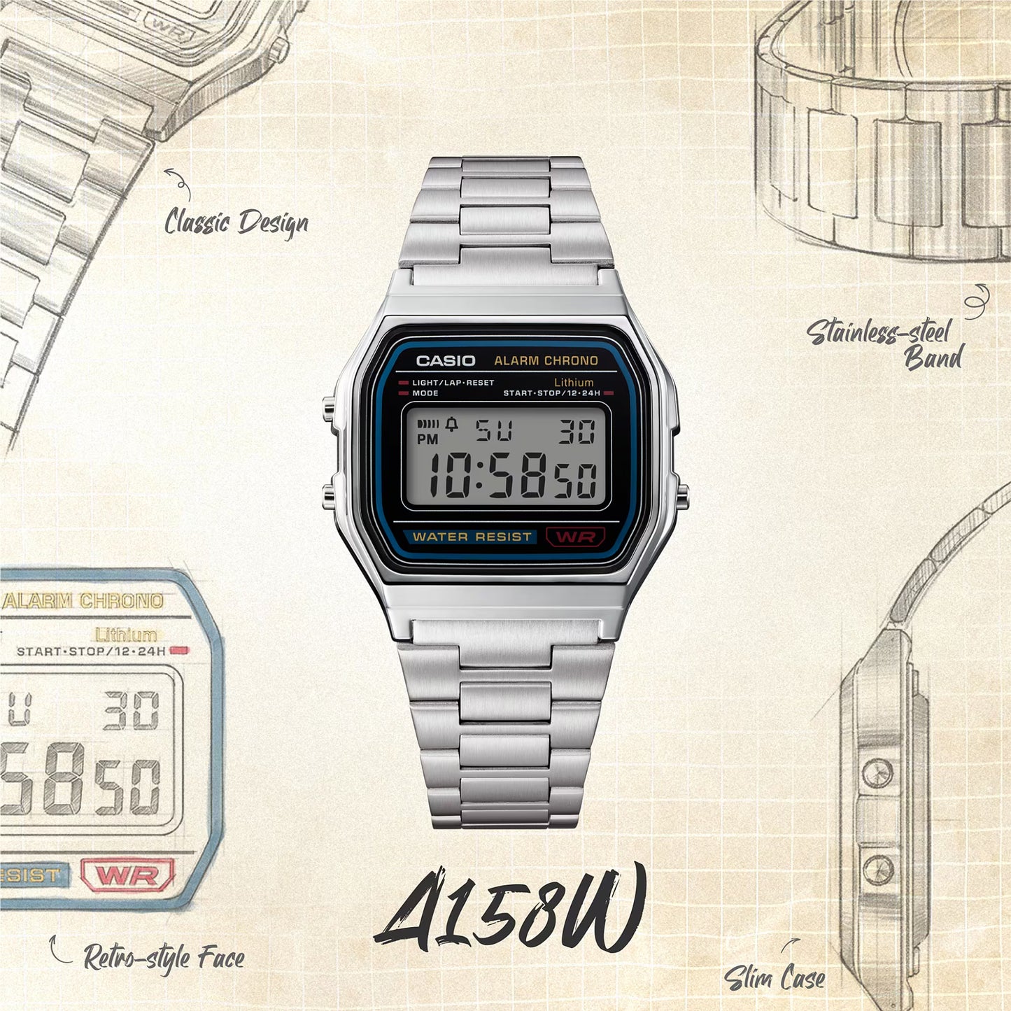 Reloj Digital Casio A158WA-1 Retro Unisex