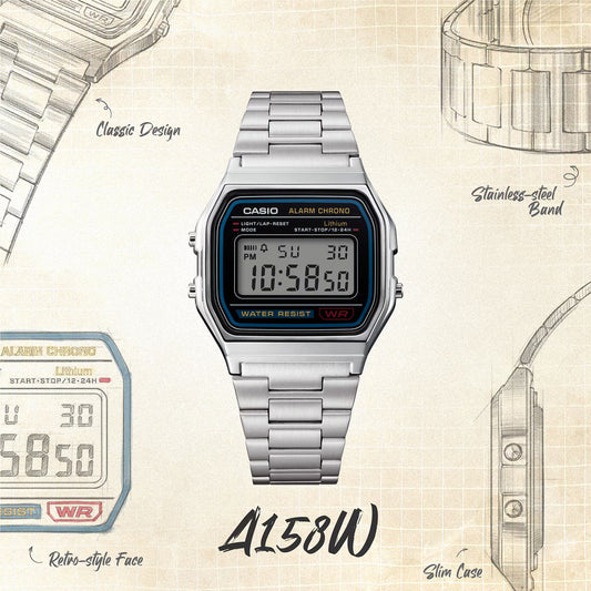 Reloj Digital Casio A158WA-1 Retro Unisex