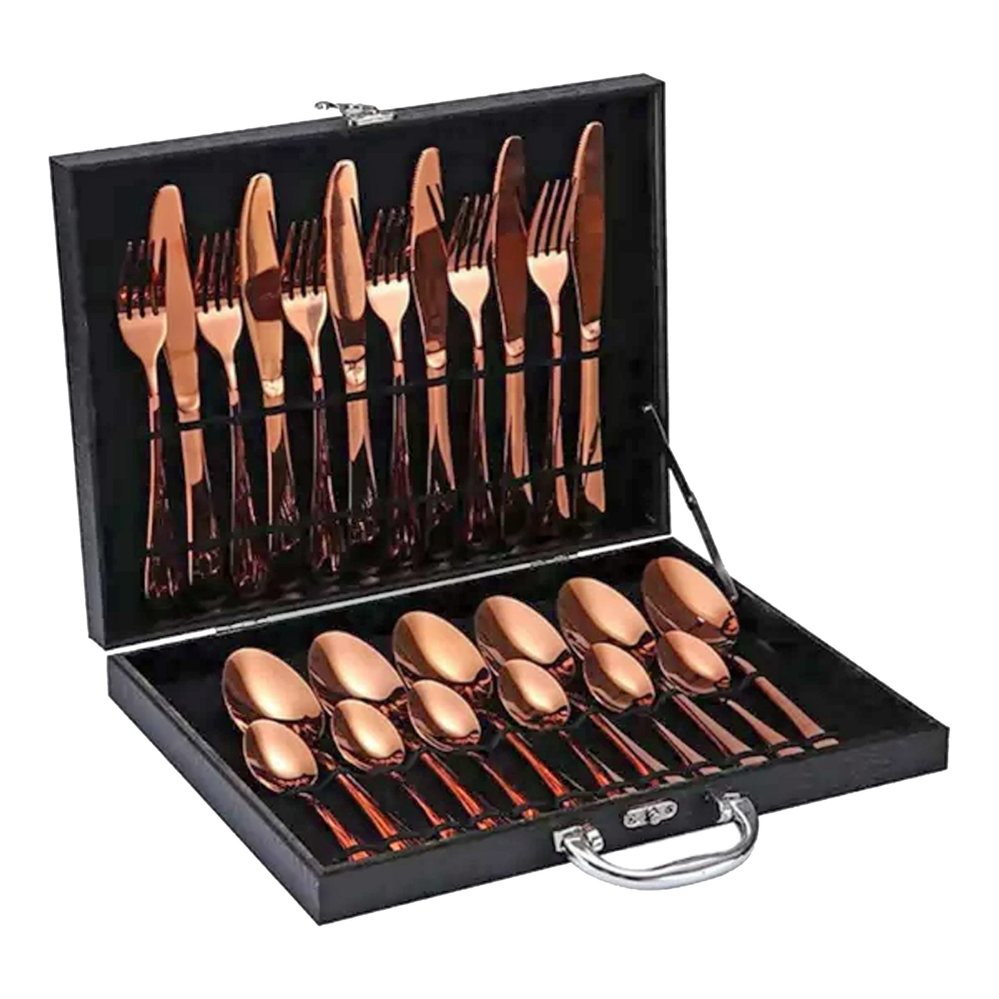 Set de Cubiertos Encobrizados Acero Inoxidable – 24 Piezas con Estuche