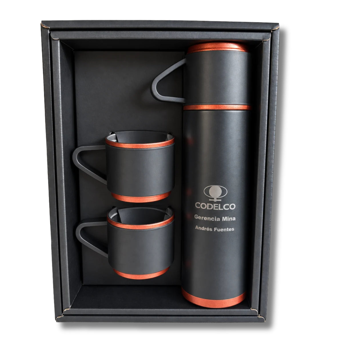 Set Termo Encobrizado 500 mL + 3 Tazas | Grabado Personalizado