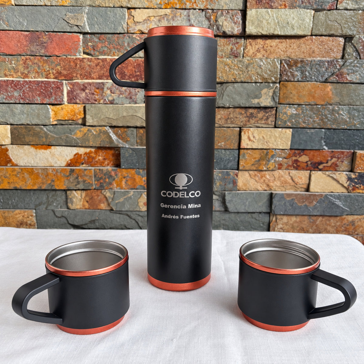 Set Termo Encobrizado 500 mL + 3 Tazas | Grabado Personalizado