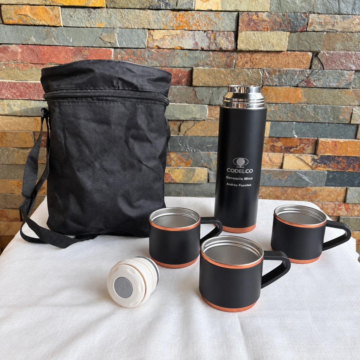 Set Termo Encobrizado 500 mL + 3 Tazas | Grabado Personalizado