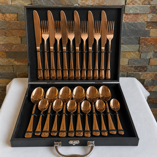 Set de Cubiertos Encobrizados 24 Piezas con Estuche y Placa Personalizada