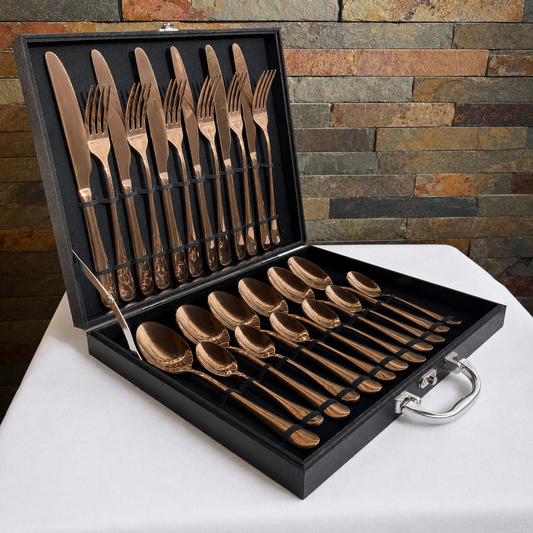 Set de Cubiertos Encobrizados 24 Piezas con Estuche y Placa Personalizada
